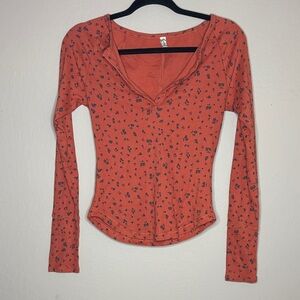 Free People Intimately Floral Rust Long Sleeve Top size XS